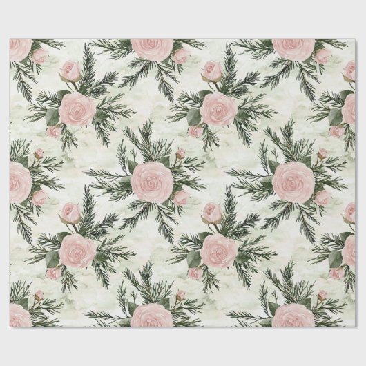 Blush Roos Bloemen Kerst Cadeaupapier (Vlak)