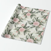 Blush Roos Bloemen Kerst Cadeaupapier (Uitgerold)