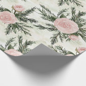 Blush Roos Bloemen Kerst Cadeaupapier (Hoek)
