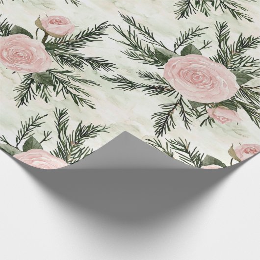 Blush Roos Bloemen Kerst Cadeaupapier (Hoek)