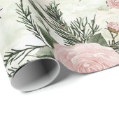 Blush Roos Bloemen Kerst Cadeaupapier (Rol Hoek)