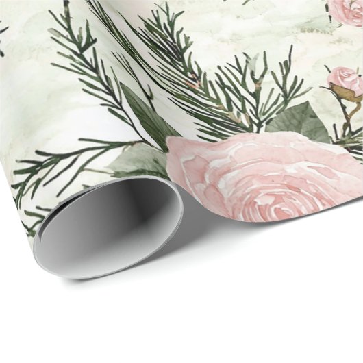 Blush Roos Bloemen Kerst Cadeaupapier (Rol Hoek)