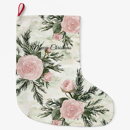Blush Roos Bloemen Kerst Grote Kerstsok (Voorkant)