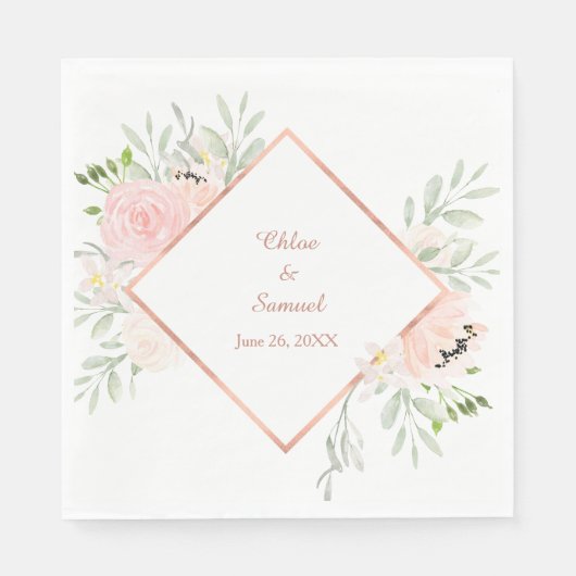 Blush Roos Bloemen Lijst Bruiloft Servetten (Voorkant)