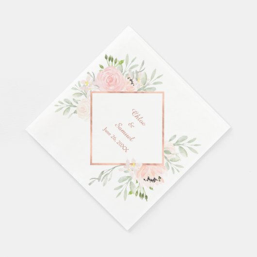 Blush Roos Bloemen Lijst Bruiloft Servetten (Hoek)
