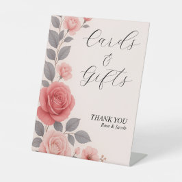 Blush Roos Bloemen Trouwkaarten & Geschenken Teken Reclamebord Met Voetstuk