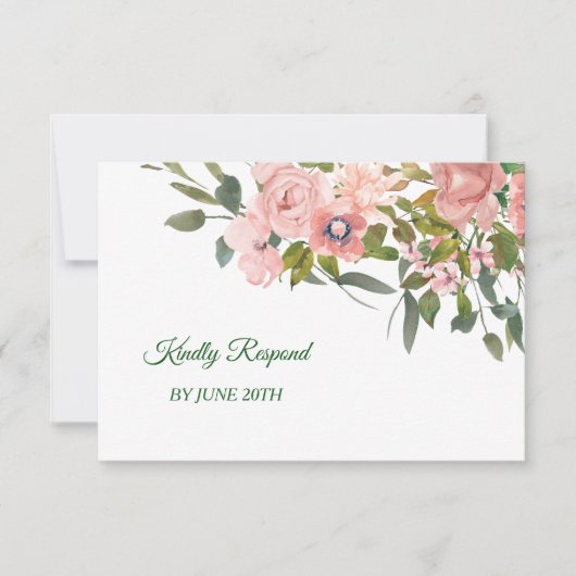 Blush Roos Bloemen Trouwmenu RSVP (Voorkant)