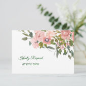 Blush Roos Bloemen Trouwmenu RSVP (Staand voorkant)