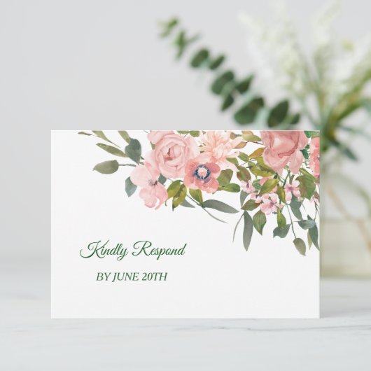 Blush Roos Bloemen Trouwmenu RSVP (Staand voorkant)