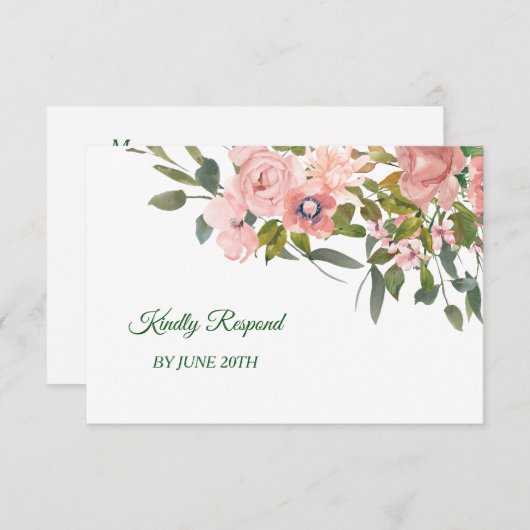 Blush Roos Bloemen Trouwmenu RSVP (Voorkant / Achterkant)