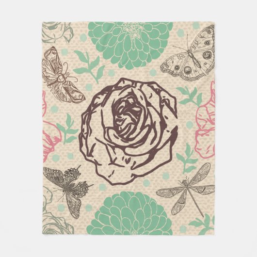 Blush Roos Bloemen  Tuinpatroon Fleece Deken (Voorkant)