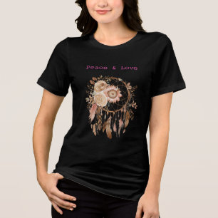 Blush Roos Bloemen Veren Droomvanger Tri-Blend Shirt