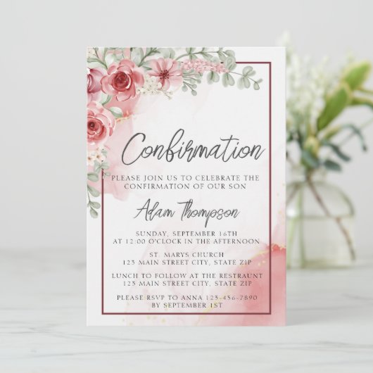 Blush Roos Bloemen Waterverf Bevestiging Kaart (Staand voorkant)