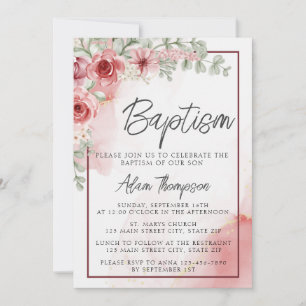 Blush Roos Bloemen Waterverf Doopfeest Kaart