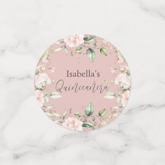 Blush Roos Bloemen Waterverf Glitter Quinceañera Confetti (Kleine voorkant)