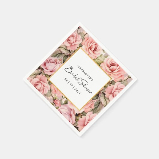 Blush Roos Bloemen Waterverf Vrijgezellenfeest Servet (Hoek)