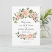 Blush Roos Bloemenboog Roze Baby shower Kaart (Staand voorkant)