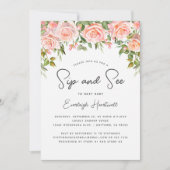 Blush Roos Bloemengroen Sip en zie Baby shower Kaart (Voorkant)