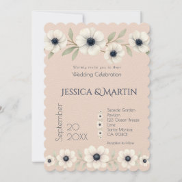 Blush Roos Blue Ivory Anemone Tijdloze bruiloft Kaart