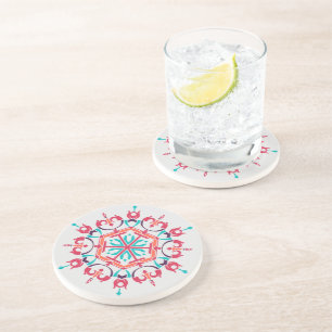 Blush Roos Blue Mandala Pattern Zandsteen Onderzetter