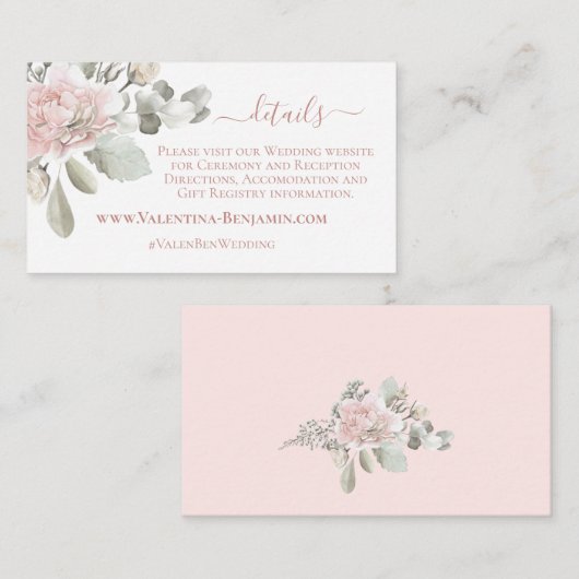 Blush roos boho chic elegant informatiekaartje (Voorkant / Achterkant)
