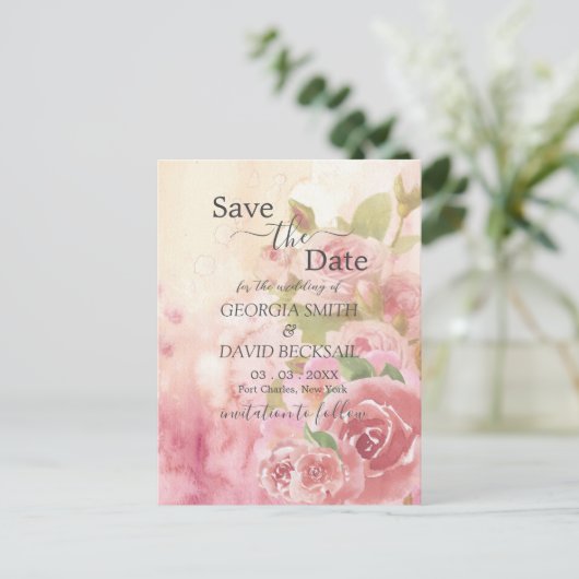 Blush Roos Botanical Bewaar de datum Briefkaart (Staand voorkant)