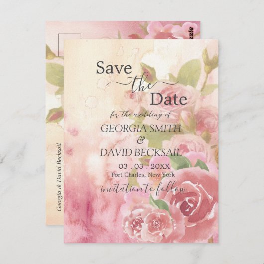 Blush Roos Botanical Bewaar de datum Briefkaart (Voorkant / Achterkant)