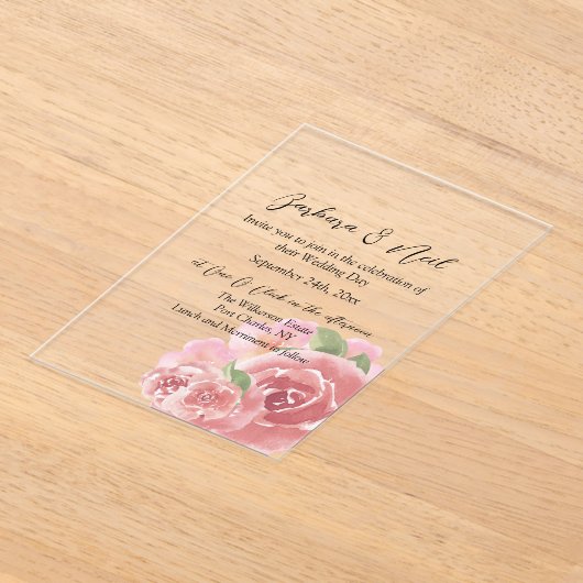 Blush Roos botanisch Acryl Uitnodigingen (Laagn)