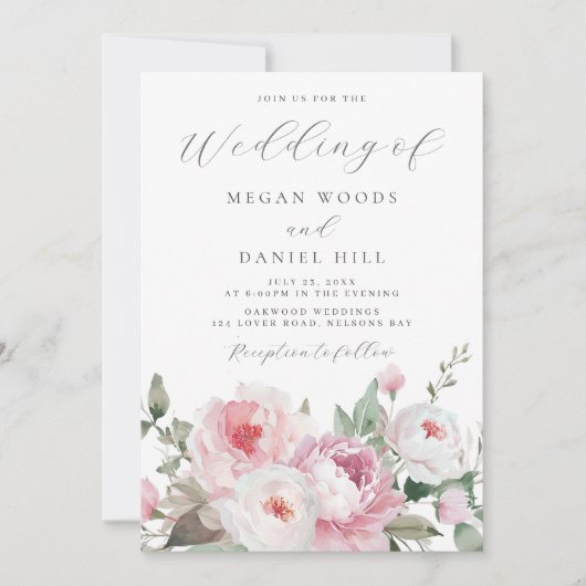 Blush & Roos Botanische Bloemen Huwelijk Kaart (Voorkant)