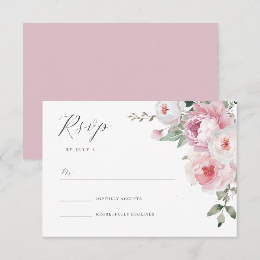 Blush & Roos Botanische Bloemen Wedding RSVP Kaart (Voorkant / Achterkant)