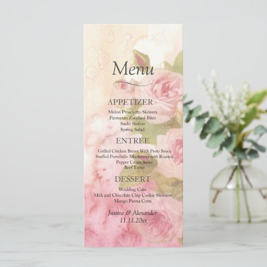 Blush Roos Botanische bruiloft Menu (Staand voorkant)