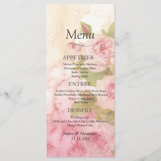 Blush Roos Botanische bruiloft Menu (Voorkant)