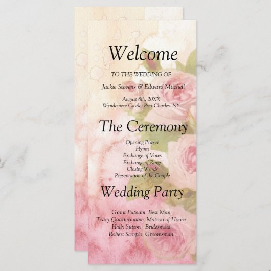 Blush Roos Botanische bruiloft programma (Voorkant / Achterkant)