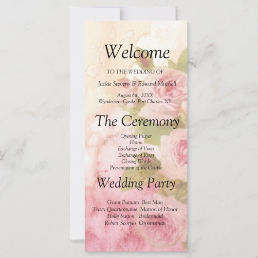 Blush Roos Botanische bruiloft programma (Voorkant)