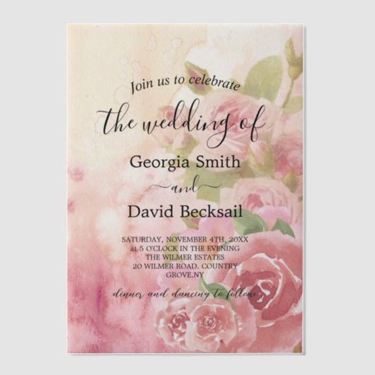 Blush Roos Botanische bruiloft Vellum Uitnodigingen (Voorkant)