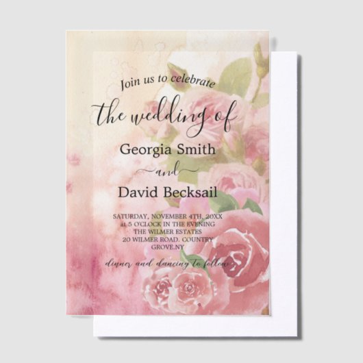 Blush Roos Botanische bruiloft Vellum Uitnodigingen (Offset)