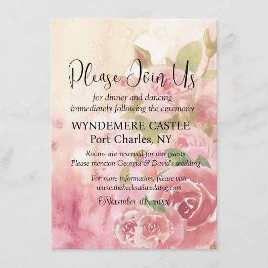 Blush Roos Botanische QR Code Wedding Informatiekaartje (Voorkant)
