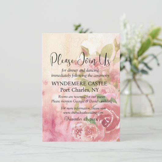 Blush Roos Botanische QR Code Wedding Informatiekaartje (Staand voorkant)