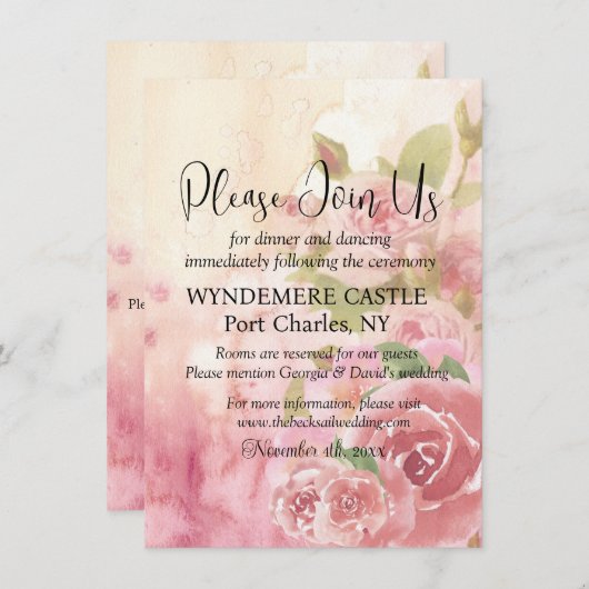 Blush Roos Botanische QR Code Wedding Informatiekaartje (Voorkant / Achterkant)
