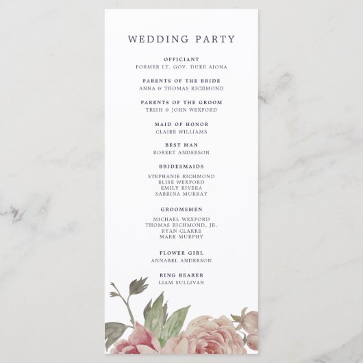 Blush Roos bruiloft ceremonie programma Programmakaart (Achterkant)