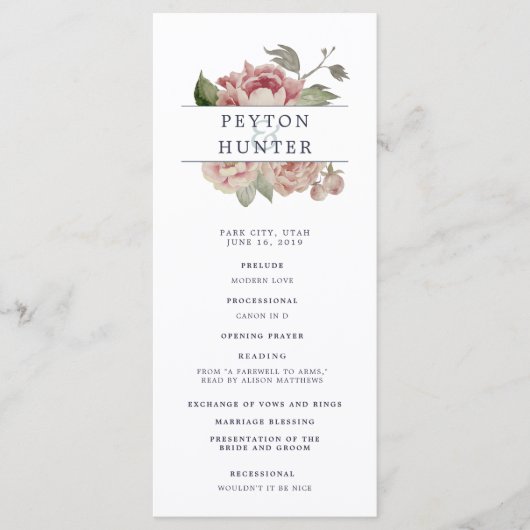 Blush Roos bruiloft ceremonie programma Programmakaart (Voorkant)