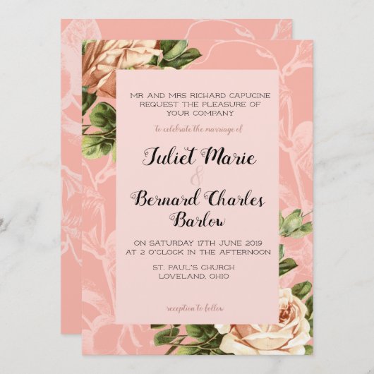 Blush  Roos bruiloft Kaart (Voorkant / Achterkant)