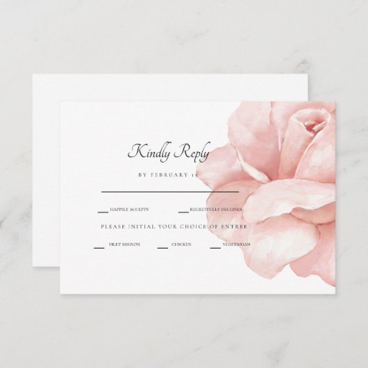 Blush Roos bruiloft receptie diner wit RSVP (Voorkant / Achterkant)