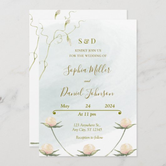 Blush Roos bruiloft uitnodigen Kaart (Voorkant / Achterkant)