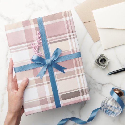 Blush Roos Cream Brown Stripes Verjaardag Cadeaupapier (Geschenken)