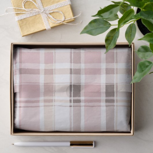 Blush Roos Cream Brown Stripes Verjaardag Tissuepapier (Geschenk)