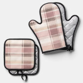 Blush Roos Cream Brown Stripes Vrijgezellenfeest Ovenwant & Pannenlap Set (Voorkant / Achterkant)