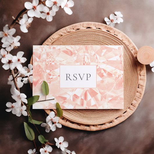 Blush Roos Crystal Cut Edelsteen bruiloft RSVP Uitnodiging Briefkaart