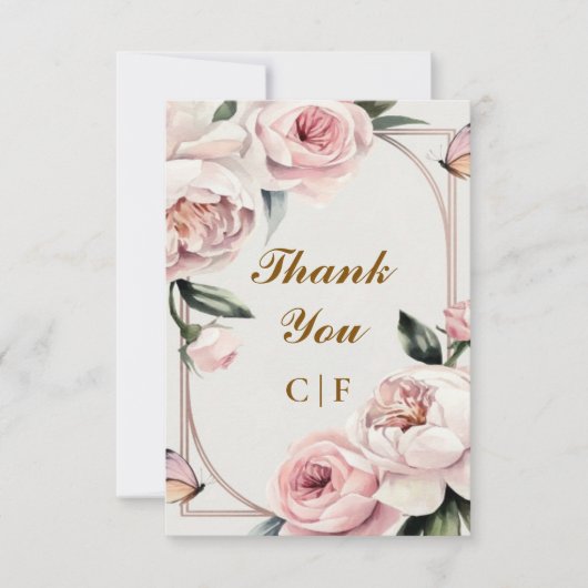 Blush Roos Custom Wedding Bedankt Card (Voorkant)