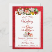 Blush Roos Deep Red Floral Huwelijksuitnodiging Kaart (Voorkant)